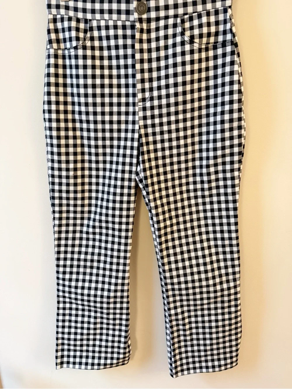 Free People Florence Pants Womens Medium Black White Gingham Check Crop Flare